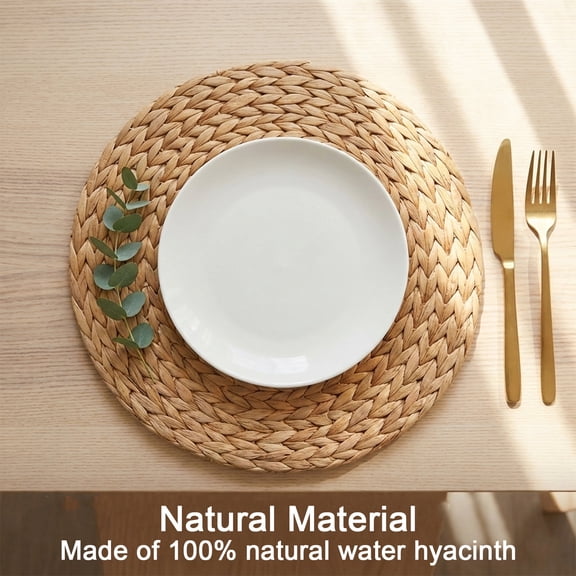 4 Pack 11.8 Inch Natural Water Hyacinth Hand Woven Round Placemats, Heat Resistant Trivet, Anti Slip Table Protector Mats for Kitchen Dining Wedding Farmhouse Boho Decor