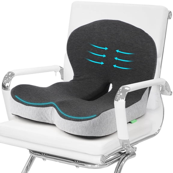 Memory Foam Seat Cushion, Ergonomic Back and Seat Cushion with Breathable Cover, L-Shaped Design for Lumbar Support, Non-Slip Bottom, 17.3 x 16.5 x 12.6 in, Long Sitting & Driving Relief