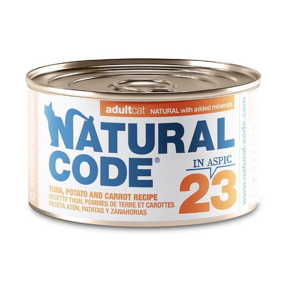 Natural Code - Wet Cat Food, Limited Ingredient, High-Protein, Non-GMO, No Artificial Additives, Made in Italy, Tuna, Potato & Carrot in Aspic for Adult Cats (3 oz, 24 Pack)