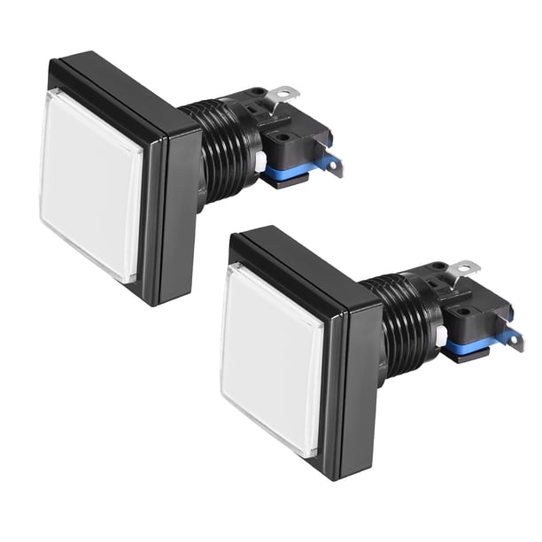 Botón de empuje para juegos 44x44 cuadrado 12V interruptor de botón iluminado LED con microswitch para arcade video blanco 2 piezas