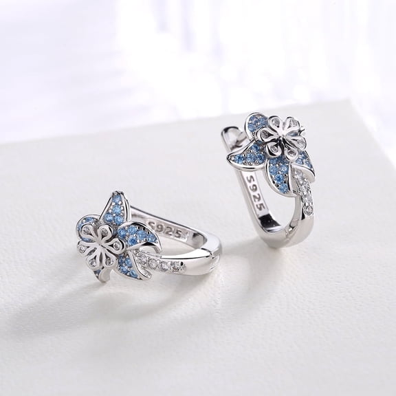 Amy and Annette Sterling Silver Huggie Crystal Floral Earrings, 16mm