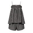 thumbnail image 6 of Hueook Gingham Pajamas for Women Set Fall 2 Piece Outfits Plaid Two-Piece Pajama Camisole Top Wide Leg Shorts Black 2X, 6 of 9