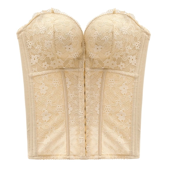 Edvintorg Body Shaper for Women Under Dress Floral Lace Waist Cincher Top Shapewear Strapless Corset Bustier Womens Clothes Beige 32A