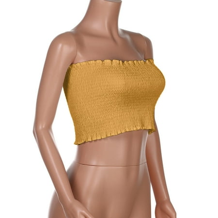 Mifelio Tube Top Women Strapless Breast Elastic Bra Tops Bandeau Wrap Women s Blouse Tube Tops for Women Yellow M
