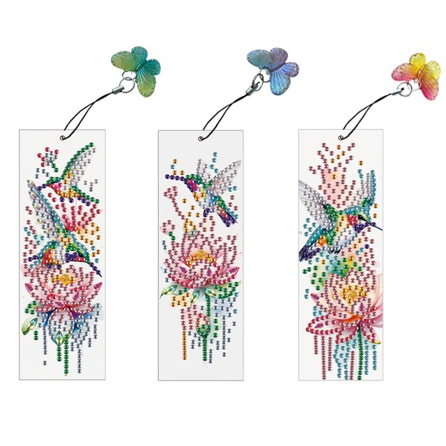 Pintura Diamantes Bookmark 3pcs FLEAR BIRDE 5D DIY CON PENDENTES
