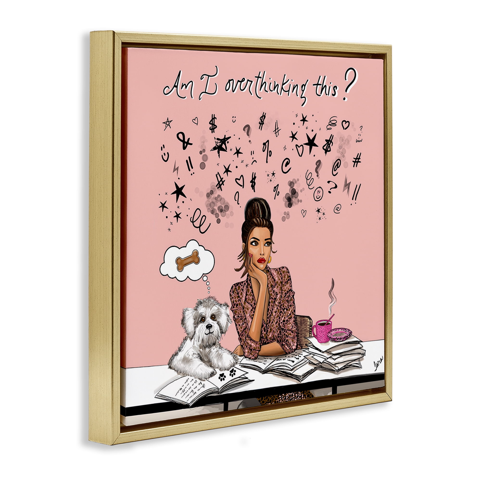 Stupell Industries Overthinking Reflection with Puppy Gold Framed Floater Canvas Wall Art, design by Tara Boone