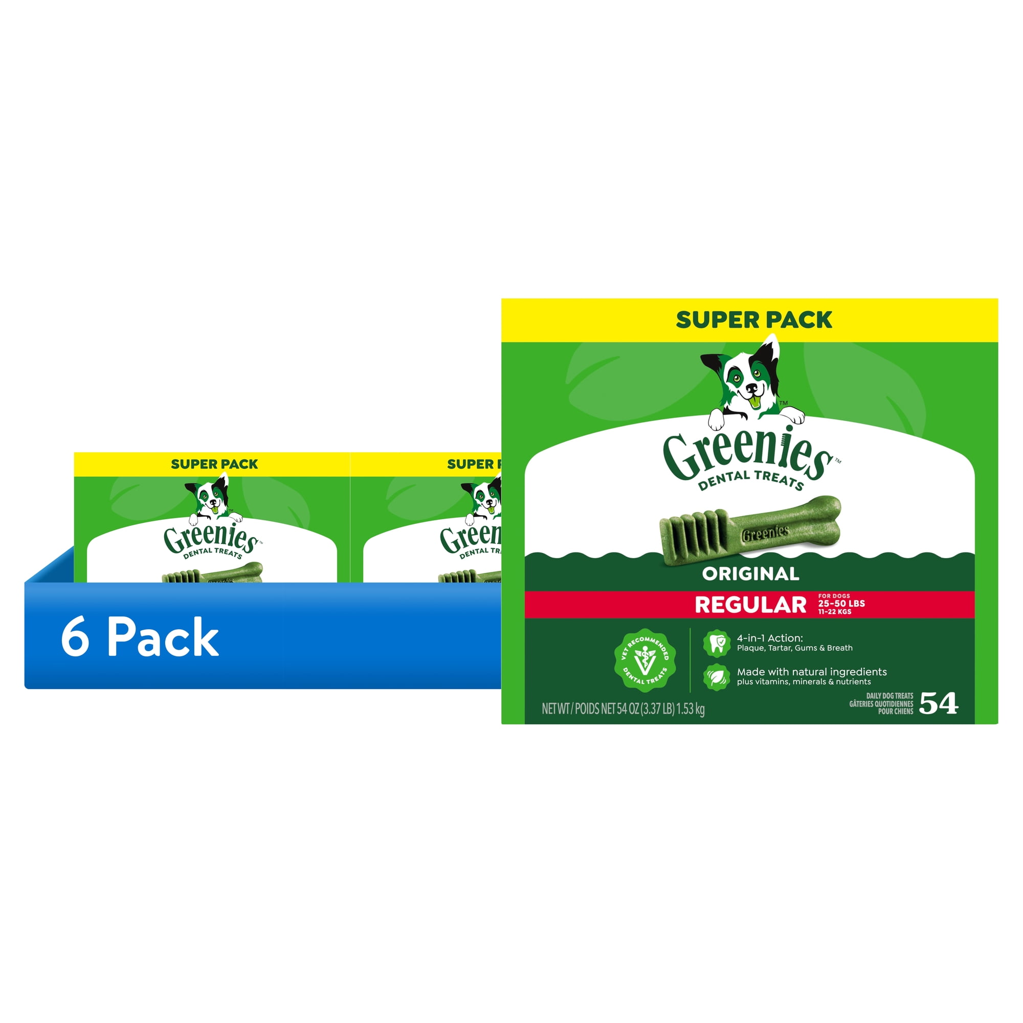 (6 pack) GREENIES Original Flavor Natural Dental Treat Chews for Medium-Sized Adult Dogs, 54 oz. Pack