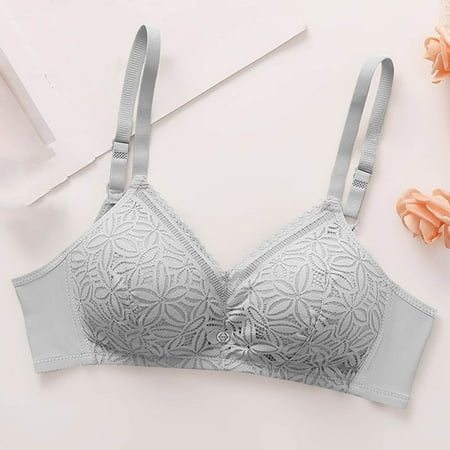 Up to 60% off Wireless Bra  Woman s Solid Color Lace Thin Style Ventilate Back Buckle Bra Steel Rim(Silver 34/75AB)
