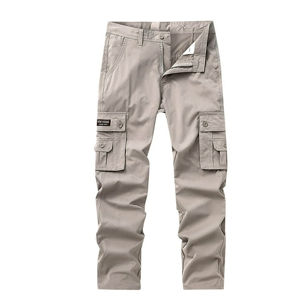 Pantalones largos de moda para hombre, casuales, de color sólido, cargo, con bolsillos y cremallera, pantalones largos de poliéster para hombre.