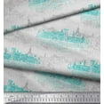 thumbnail image 2 of Soimoi Green Velvet Fabric Sketch Monuments Architectural Print Fabric by Yard 58 Inch Wide, 2 of 3