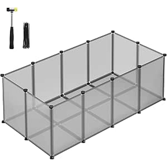 SONGMICS Pet Playpen with Floor, Small Animal Pen, Pet Fence Indoor, 49.2 x 24.8 x 16.5 Inches, Gray