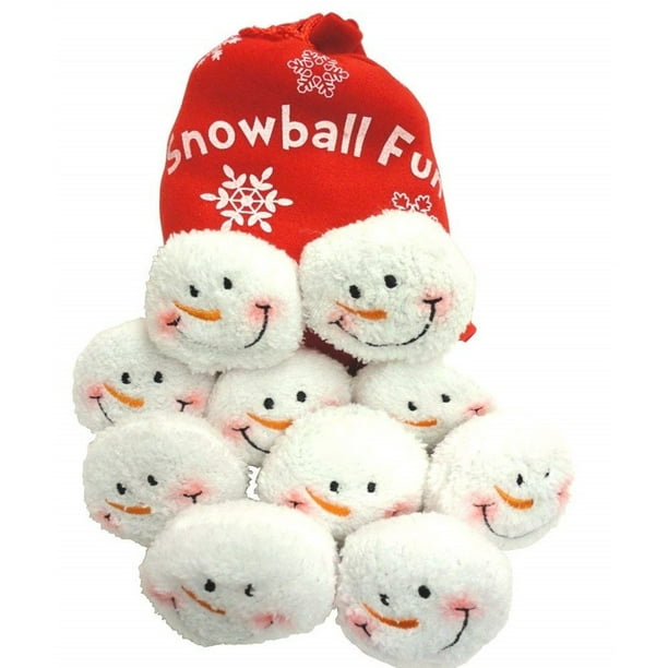 Snowball Fight, 10 Plush Snowmen Balls in a Red Bag, Snowball Fun ...