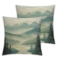 thumbnail image 2 of Acheng Nature Landscape Throw Pillow Cover Mountain Forest and Lake Summer Green Plant Fog River Park Pillow Case Decorative Square Cushion for Home Couch Bed,2 Pcs White, 2 of 6