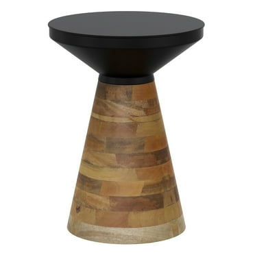 Inspire Modern Metal Solid Wood Accent Table Black Walnut