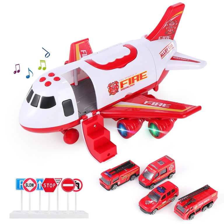 CJC Airplane Car Toy Set, Fire Fighting Car Toy Play Set with LED