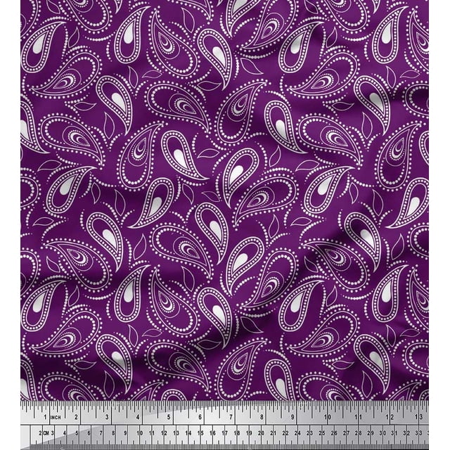 Soimoi Polyester Crepe Fabric Dot & Paisley Fabric Prints by Yard 52 Inch Wide