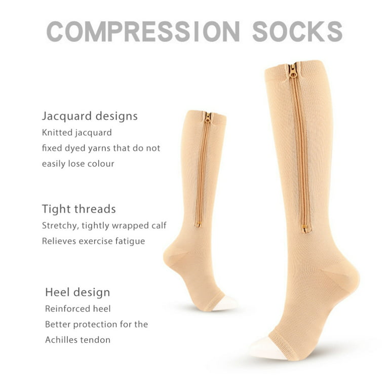 Copper Zipper Compression Socks w/ Closed Toe Knee High Support Stockings -  Soft, Breathable Compression Socks For Support, Reduce Swelling & Better  Circulation - Nude 2X-Large (2 Pairs) 