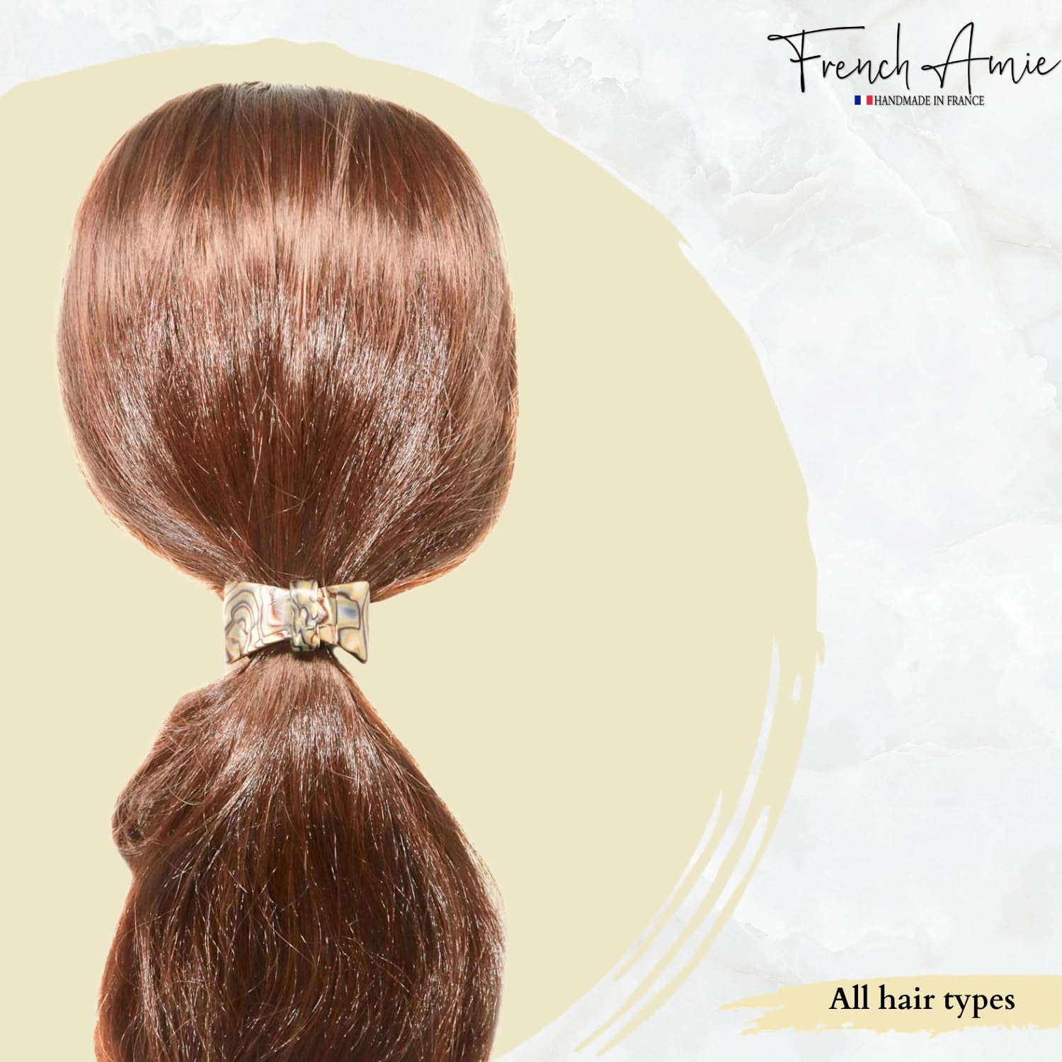French Amie Bow Knot Handmade Celluloid Elastic Hair Tie for Women and Girls