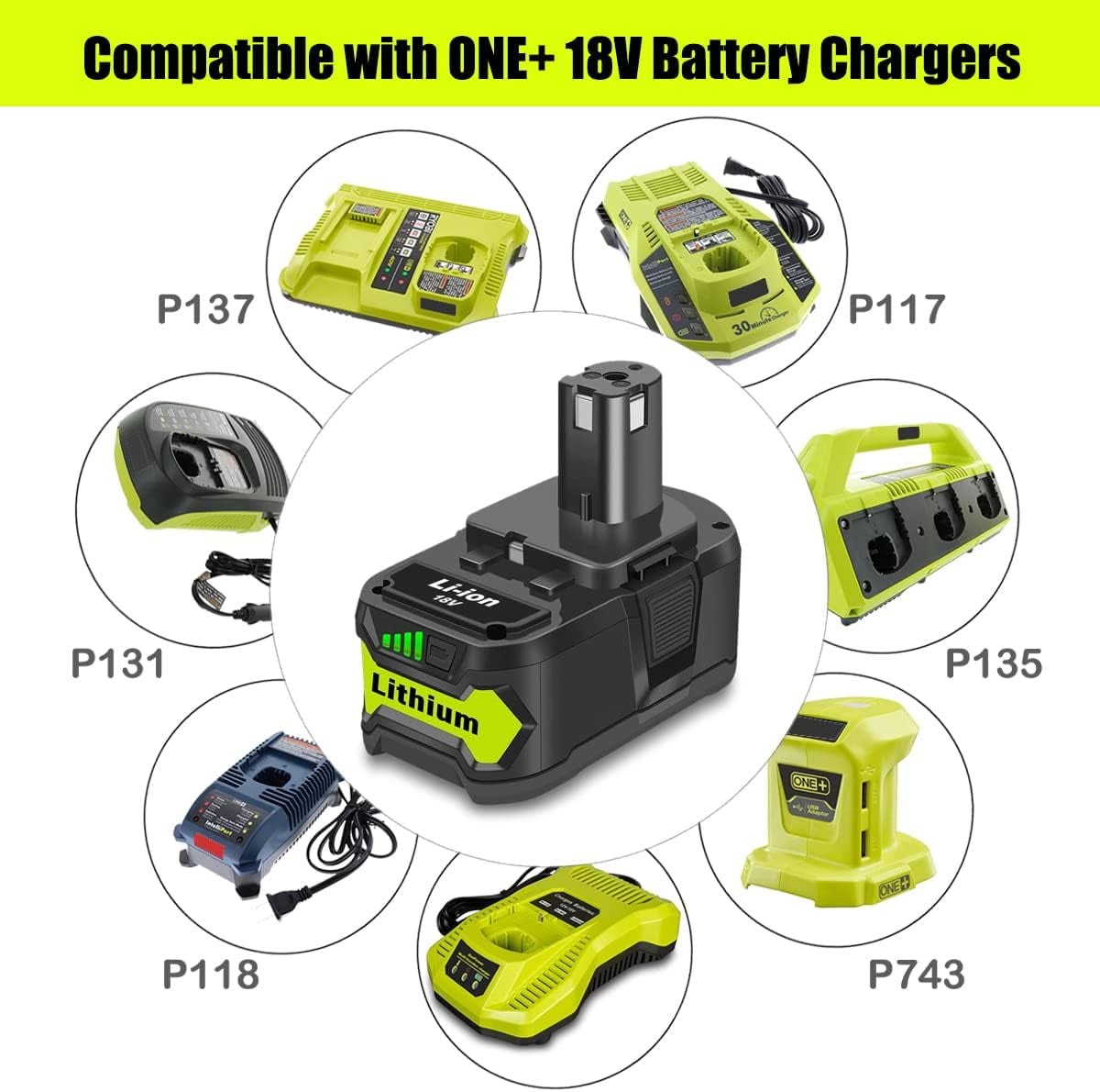 2Pack 6.5Ah 18V Lithium Battery Replacement for Ryobi 18V 4.0Ah Battery PBP005 4 Ah P108 P192 P129 P197 PBP2005 PBP004 18V 6.0Ah Battery P193 Compatible with Ryobi 18V ONE+ Battery