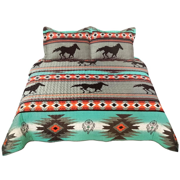 Caballo Nativo Tribal Azteca Dream Catcher Imprimir Saddleridge 3 Pieza Ropa de cama edredón