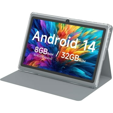 7 Inch Android 14 Tablet,with Case, 8GB (4 4 Expandable) RAM, 32GB ROM, Supports 1TB MicroSD, 1024x600 Display, 2MP 5MP Tableta, 3000mAh Battery, 5G WiFi 6 android tablets, 1.5GHz Processor