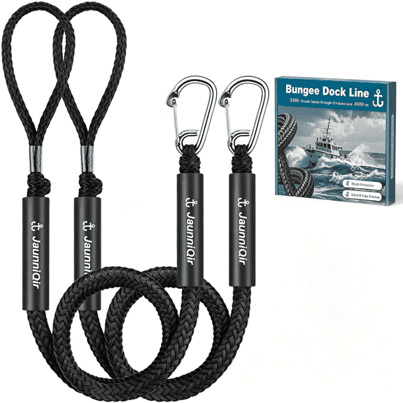 MISSMILE Bungee Dock Lines for Boats 4.3 Feet,2 Pack Dock Lines with 316 Stainless Clips for Pwc,Jet Ski,Kayak,Watercraft,Pontoon,Shock Absorbing Tie Off Downs Boat Mooring Ropes Accessories