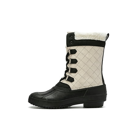 

Tenmix Ladies Warm Winter Shoes Walking Comfort Round Toe Duck Boots Work Cold Weather Mid-Calf Boot Beige 5