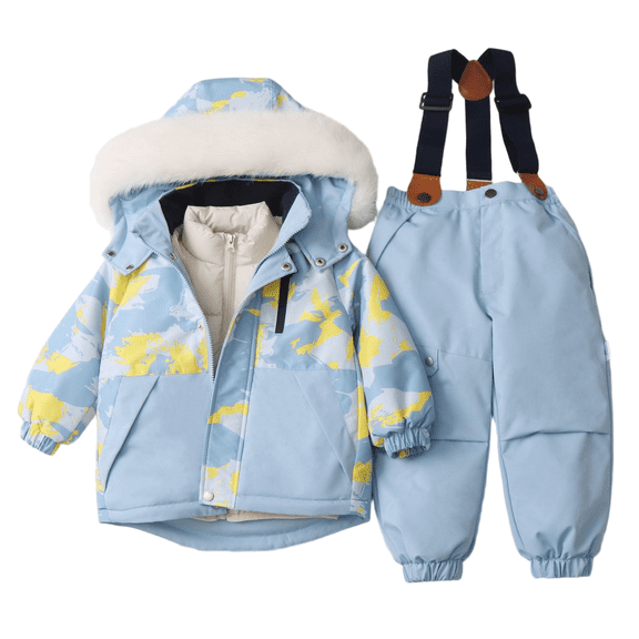 EnJoCho Toddler 2-Piece Snowsuit Set, Zip Up Waterproof Hooded Ski Jacket & Snow Bib Pants, Windproof Insulated Outerwear, Unisex Baby Boys Girls Winter Suit for Skiing and Snowboarding