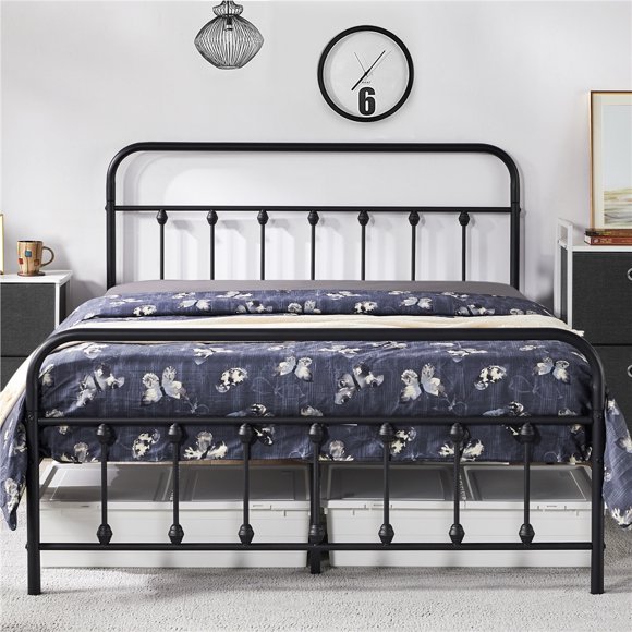 Fullfurnique Metal Platform Bed with High Headboard and Footboard, Full, Black
