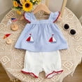 thumbnail image 5 of CUZIBR Summer Toddler Baby Girls 2 Piece Sets Sleeveless Plaid Prints Cute Embroidery Square Collar Ruffles Trim Tank Top Blouse Shorts Breathable Stylish Lightweight Outfits,Blue,3-6 Months, 5 of 8
