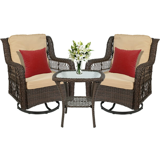 Outdoor Wicker Patio Bistro Set With, Wicker Patio Furniture Set With Swivel Chairs