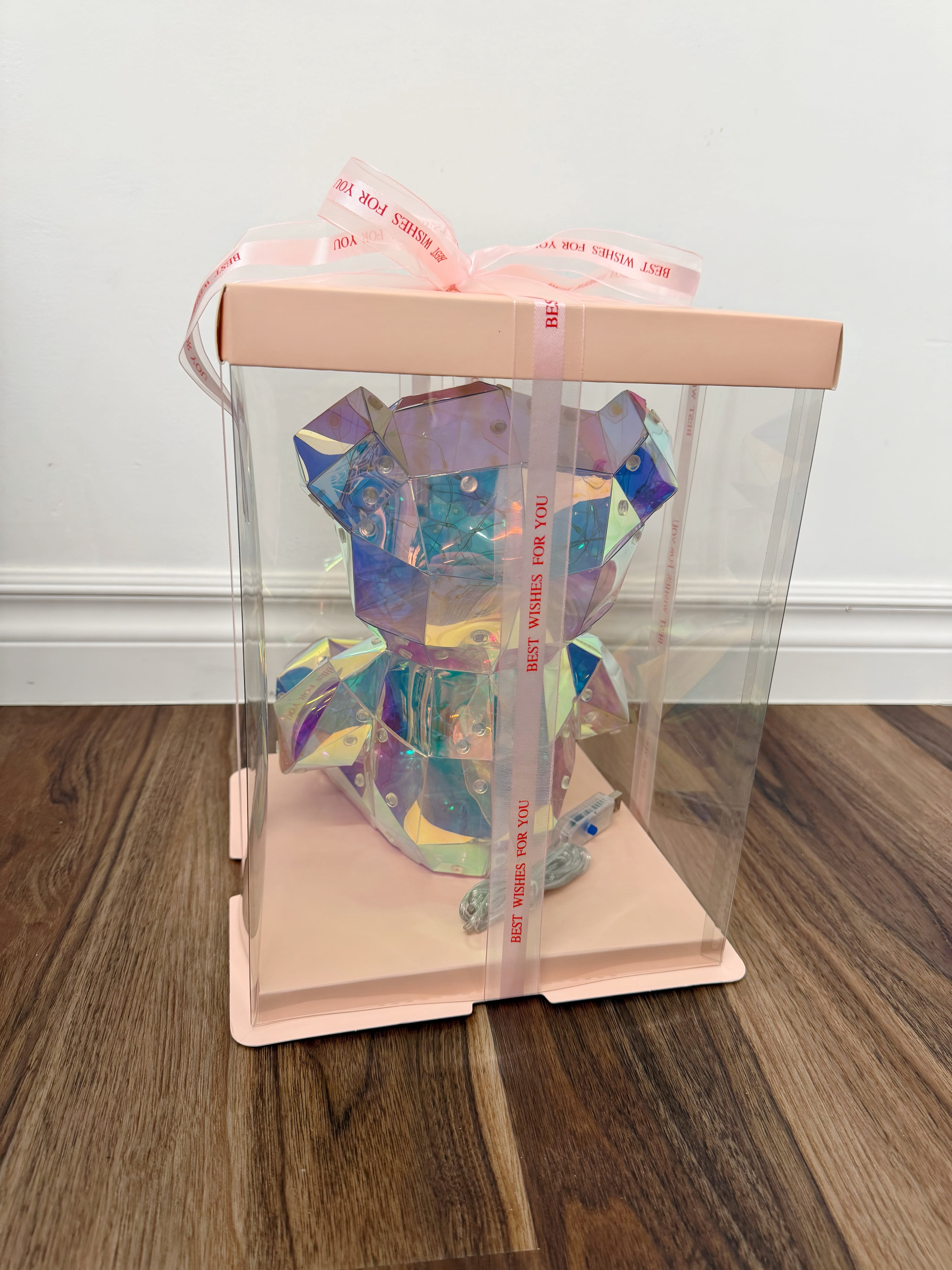LED Light Up Bear 9" Tall Iridescent Glow Holographic Lights with USB Charger (with Display Box)