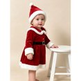 thumbnail image 3 of Baby Girl Christmas Dress Santa Claus Romper Dress Red Velvet Long Sleeve Princess Tulle Dress with Christmas Hat Cute Fall Winter Clothes 6-12M, 3 of 9
