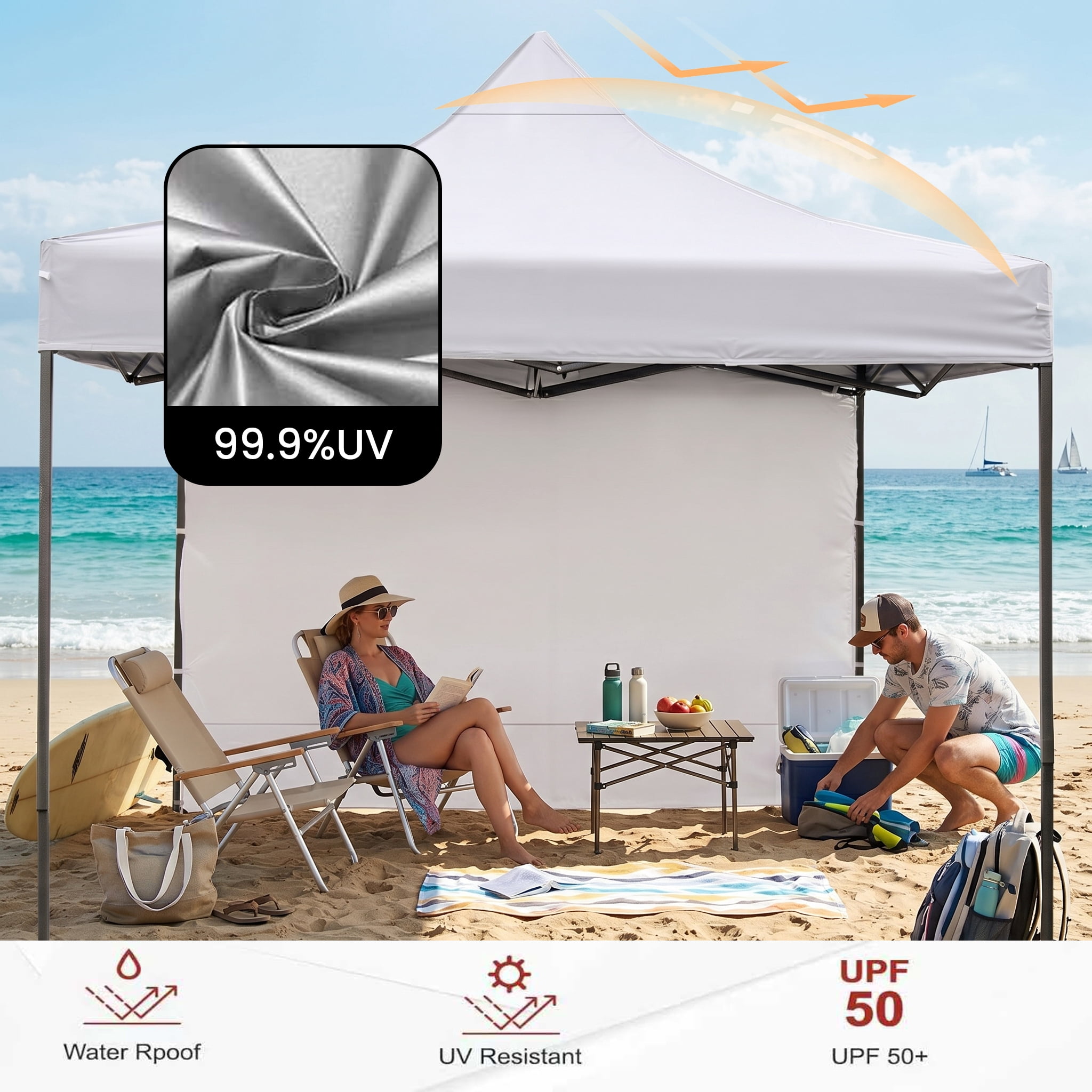 Leumius 10x10 ft Pop Up Canopy Tent with 4 Adjustable Heights (6.7-7.6 ft ) ,Portable Gazebo Instant Canopy for Camping Beach,White