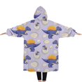 thumbnail image 2 of Oversized Wearable Blanket Hoodie,LightPurple Cartoon Dinosaurs Eggs Pattern Sherpa Blanket Hoodie with Super Pockets,Super Warm Fuzzy Pullover for Women & Men, 2 of 6