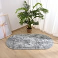 thumbnail image 2 of YJ.GWL Oval Bedside Colorful Rainbow Rugs for Bedroom Fluffy Area Rug for Living Room Fuzzy Cute Nursery Carpet Home Decor,2.6'x5.3',Tie-dye Gray, 2 of 6
