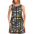 thumbnail image 1 of Vsdgher Robes d'Été Imprimé Dents pour Femmes Robe de Plage Décontractée Col en U Sans Manches Robe d'Été Ample avec Poche, 1 of 7