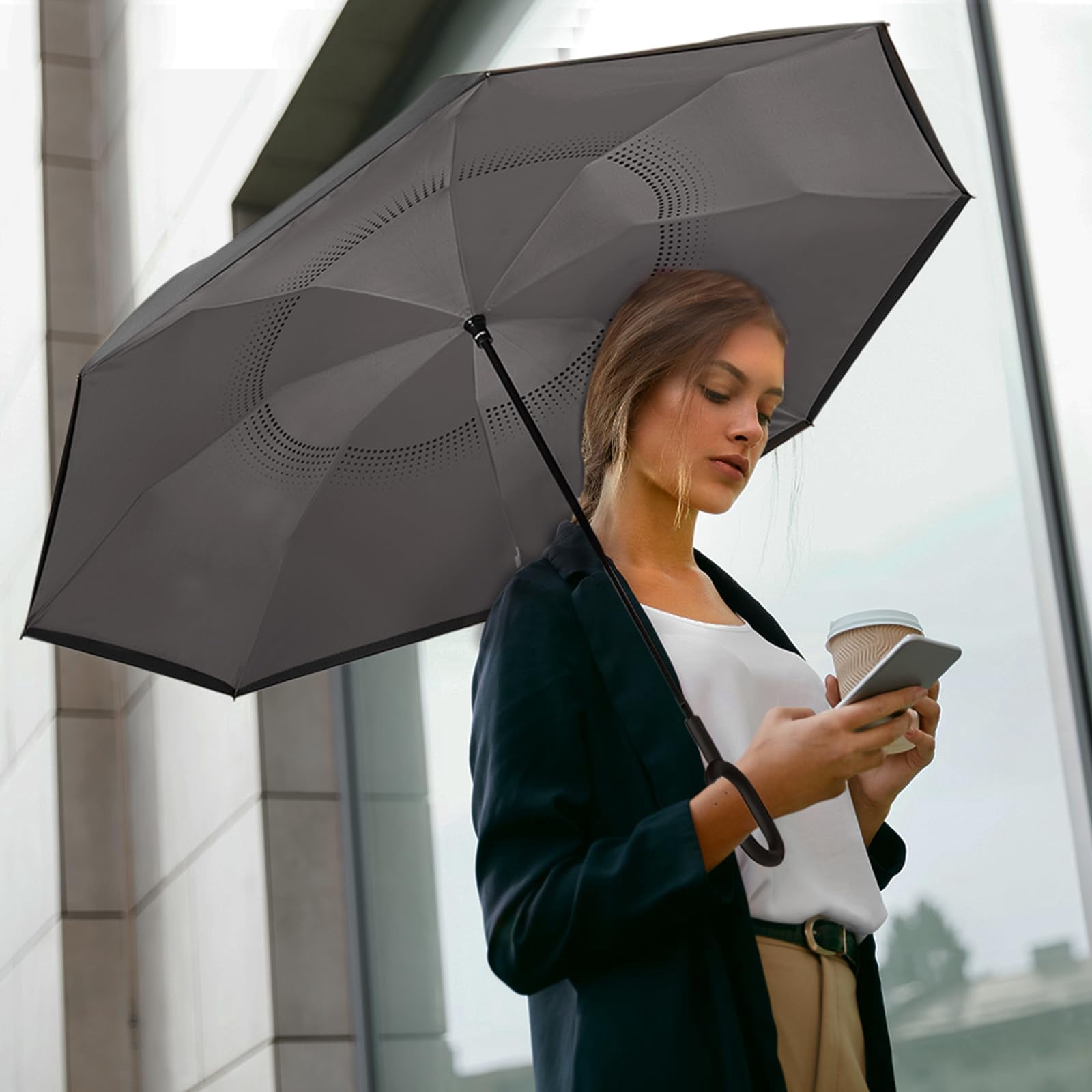 G4Free 48/62 Inch Large Inverted Reverse Umbrella with C-Shaped Handle, Windproof Double Layer Upside Down Car Rain Umbrellas for Men Women