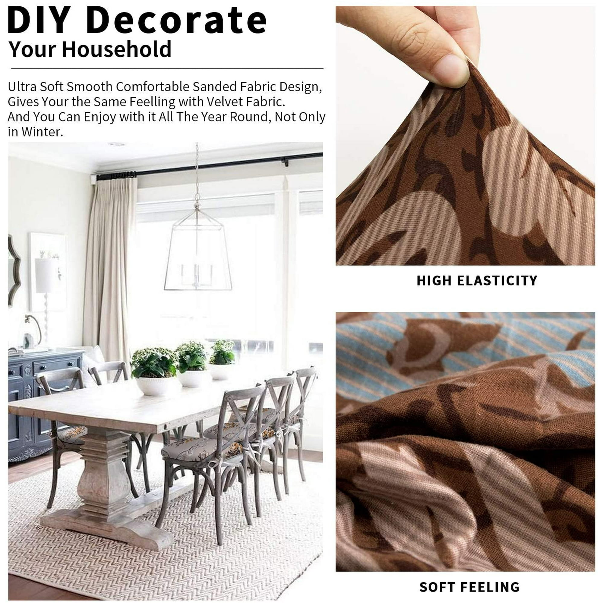 Chair Seat Covers, Stretch Printed Chair Covers with Elastic Ties