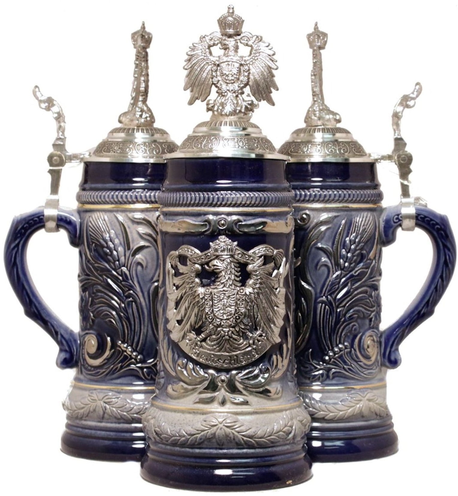 LE Blue German Beer Stein with Pewter Eagle .5L One New Mug Made in