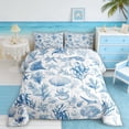 thumbnail image 2 of Manfei Blue Watercolor Seashell Fish Queen Comforter Set for Kids Boys and Girls, Marine Plant Print Bedding Comforter Set, Reversible 3pcs, 1 Comforter and 2 Pillowcases, 2 of 6