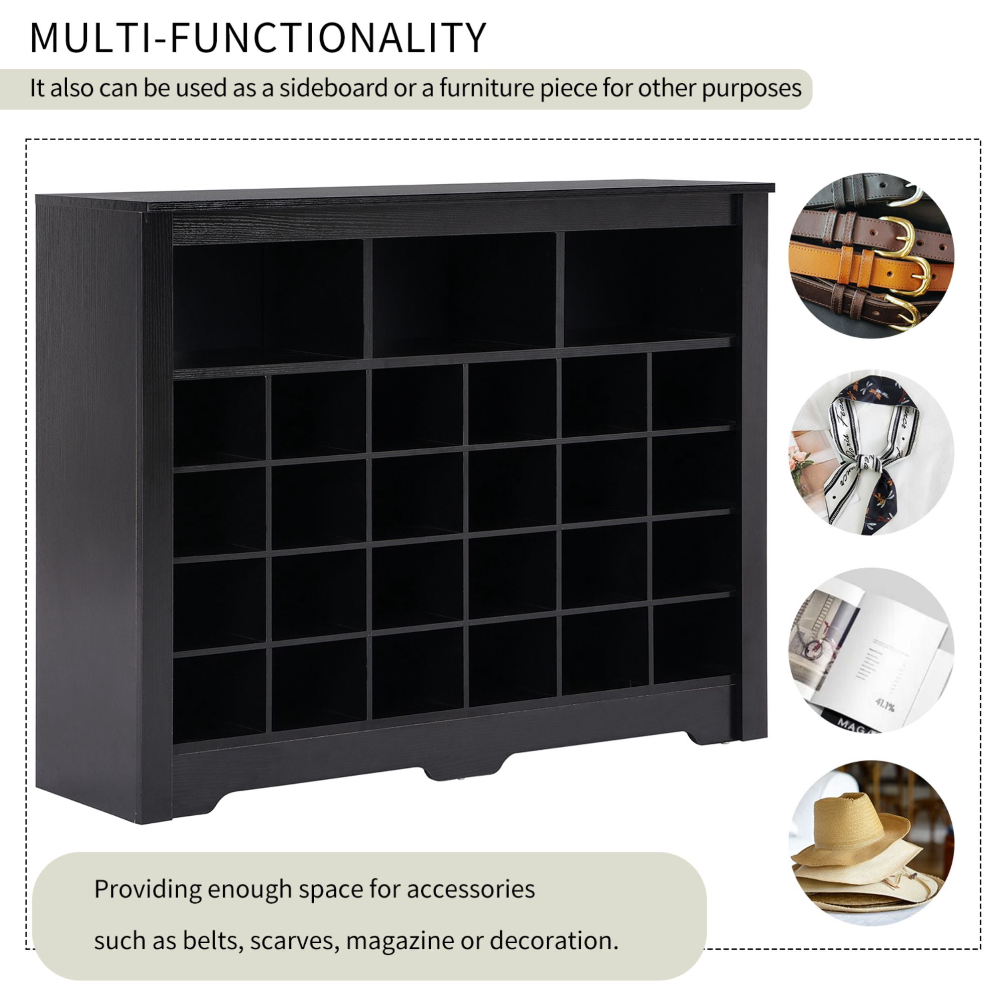DEALTOPS Modern Freestanding Shoe Cabinet with 24 Square Shoe Compartments, Stylish Shoe Rack with Large Storage Capacity for Entryway - Black