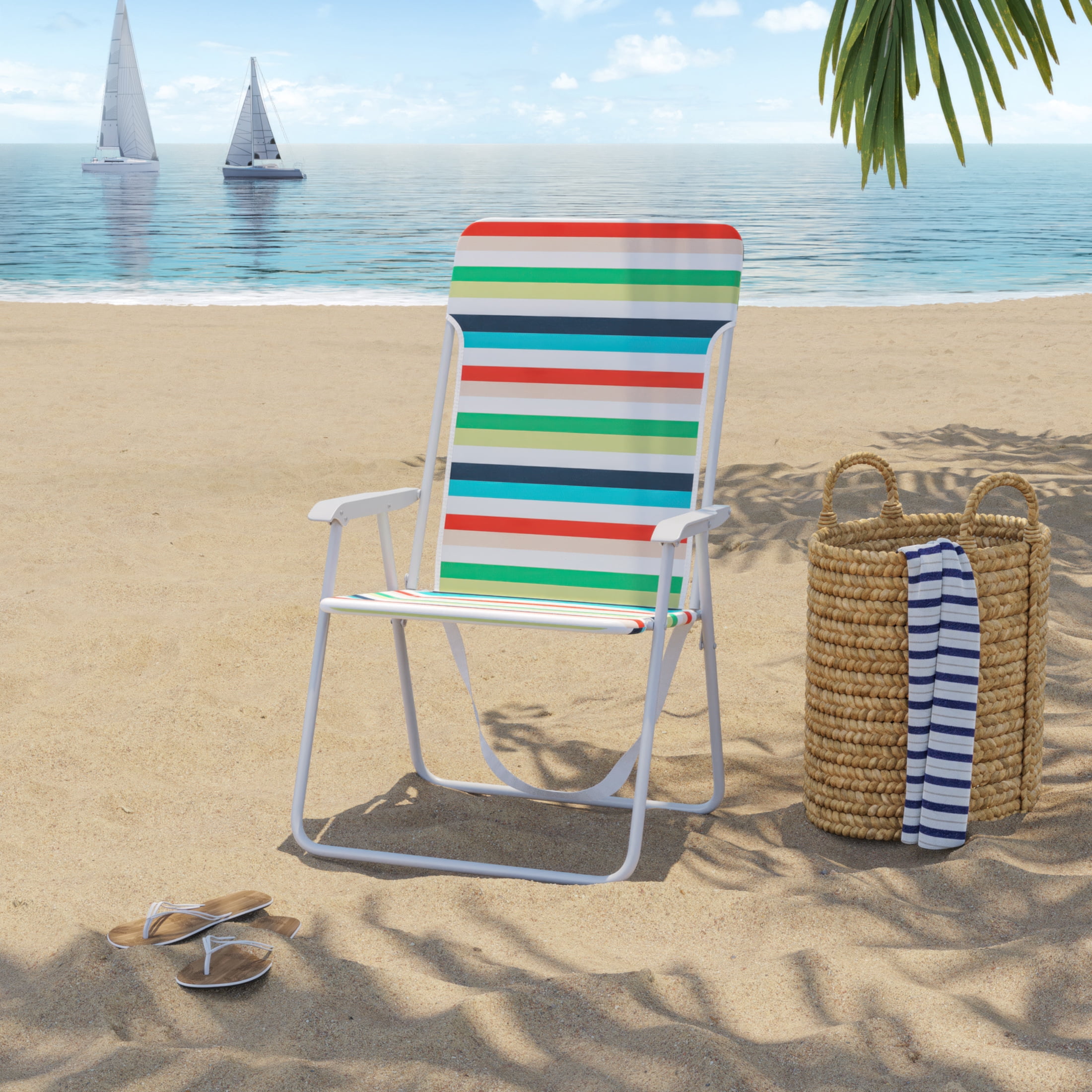 Mainstays Steel Folding Beach Chair, Multi Stripe
