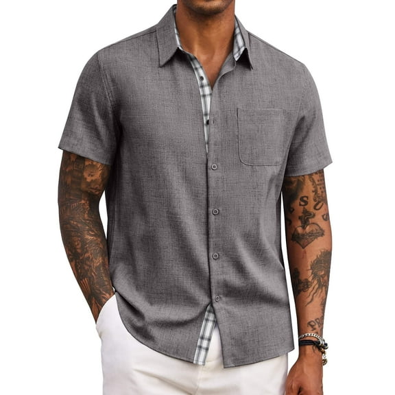 COOFANDY Men's Button Down Shirts Short Sleeve Casual Shirts Summer Beach Shirts Vacation Wedding Shirts with Pocket