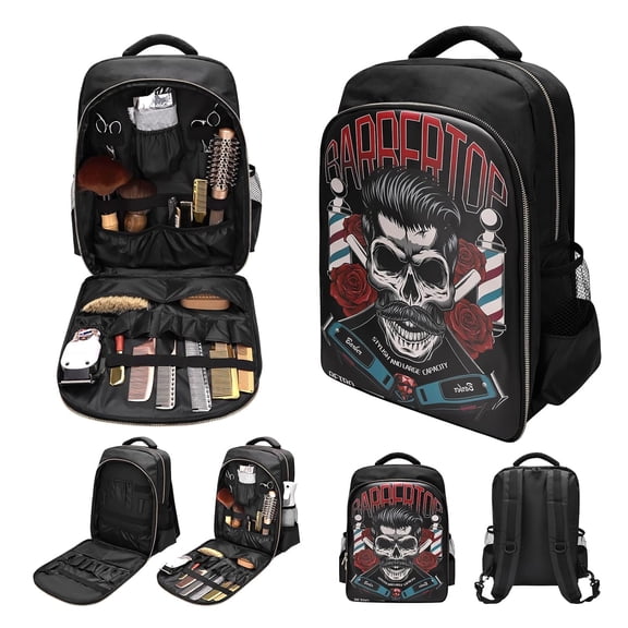Barber Supplies Clippers Backpack with Cape & Brush, Large Travel Bag for Hairdresser