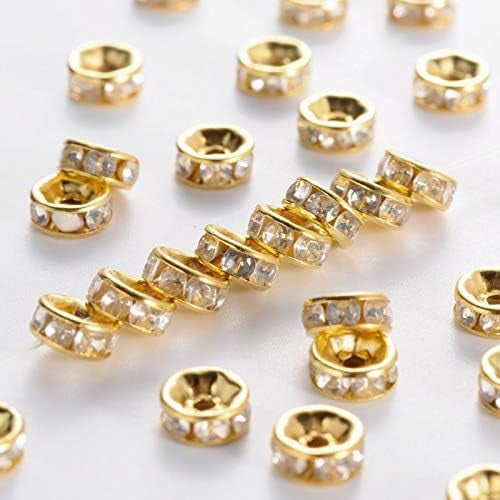 1000pcs 6mm Crystal Rhinestone Spacer Beads Gold Plated Rondelle Spacer Beads for Jewelry Making