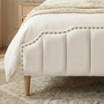 thumbnail image 5 of Queen Bed Frame Cream White Velvet, 48.8" Tall Arched Headboard and Footboard Set, Luxury Platform Bed with Gold Nailhead Trim, 6.3" Clearance for Robot, Vertical Tufted, Ivory, 5 of 9