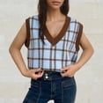 thumbnail image 4 of Amidoa Crop Sweater Tops for Women Light Blue V-Neck Sleeveless Summer Plaid Cute Sweater Vests Women's Cardigans, 4 of 6