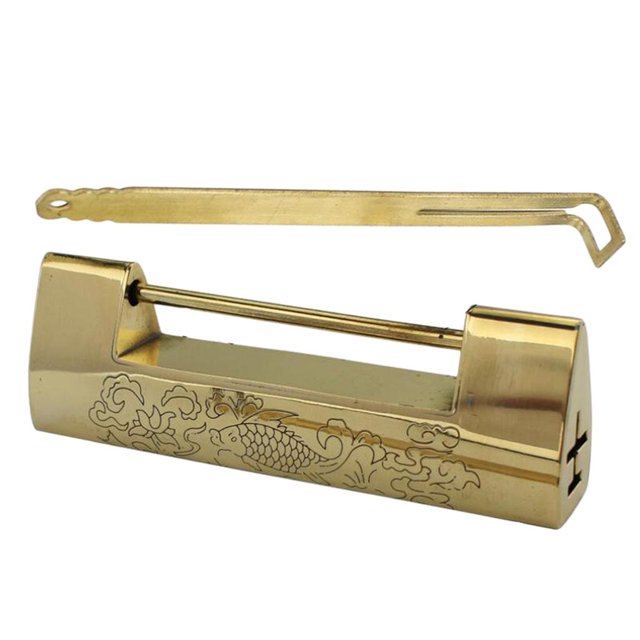 Maleta Antigua Vintage de Bloqueo Chino de tón para Caja de Almacenamiento Cajón de Maleta de Decoración de Pulido CUTICAT Cerradura de cobre antigua china