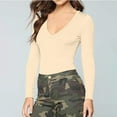 thumbnail image 2 of LEAVINGSUO Long Sleeve Shirts for Women, Fall Womens Tops Women's and Winter Fashion Knitting V-Neck Pullover Shirt Tops Bodysuit, 2 of 5